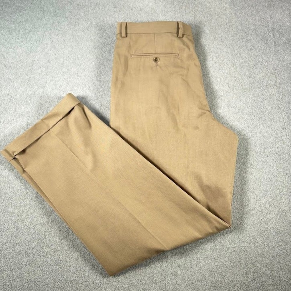 Lauren Ralph Lauren Dress Pants Mens 33x32 Khaki Solid Pleated Cuffed Relaxed